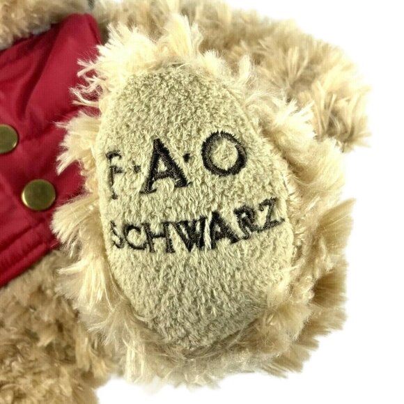 FAO Schwarz Teddy Bear 16 inch Plush Red Puffer Vest Striped Scarf - Picture 5 of 7